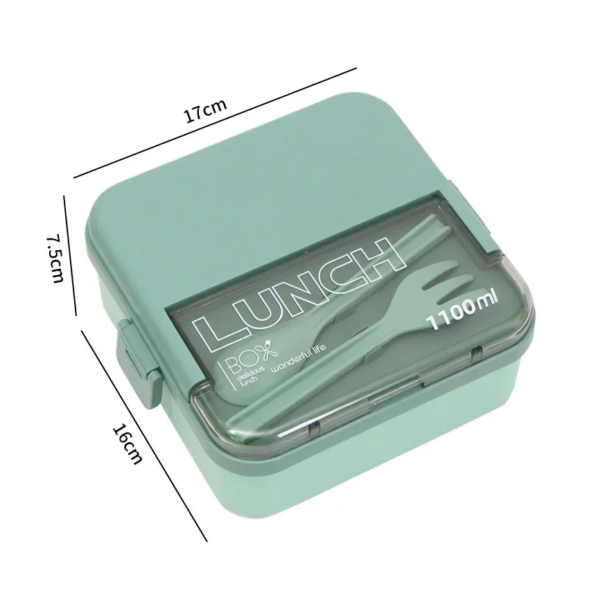 1100ML/1800ML 2 layer Compartment Lunch Box For Kids With Fork and Spoon Microwave Bento Boxes Portable Food Storage Container: Blue