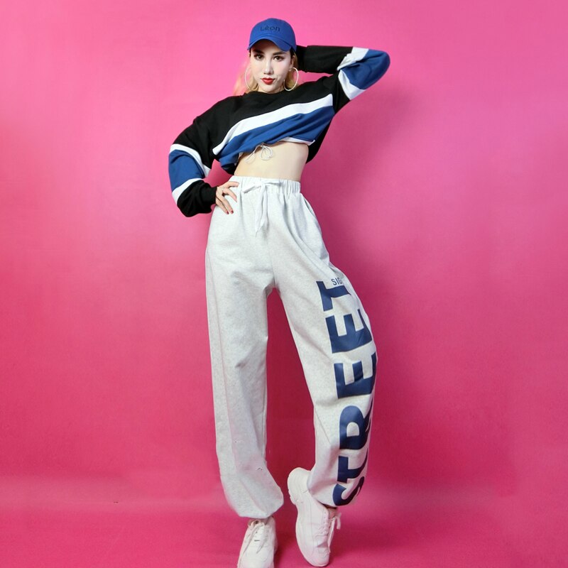 Hip Hop Dance Clothes For Women Sweatshirt Tops Sport Pants Jazz Performance DJ Costume Adult Hip Hop Street Rave Wear DNV14221