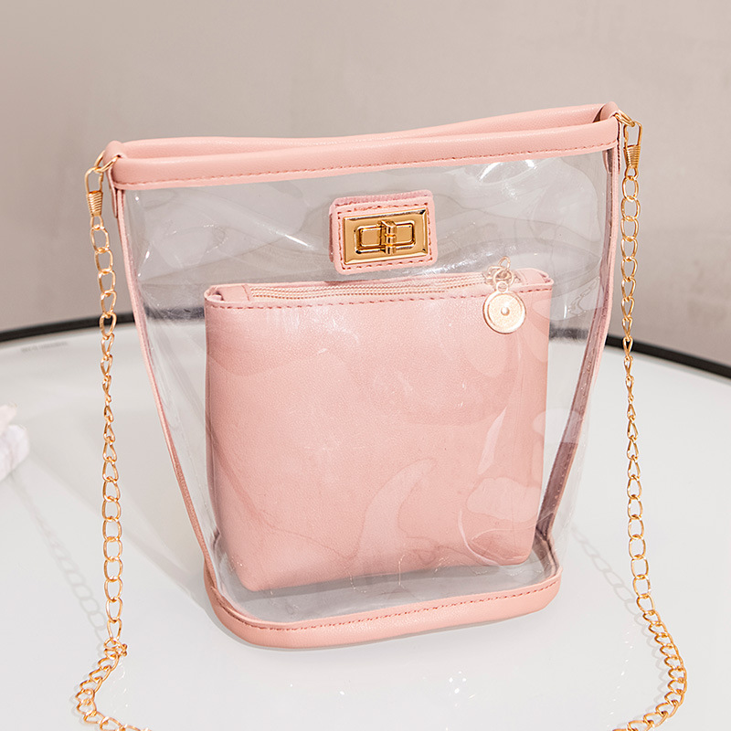 Bolso de hombro transparente con forma de cubo para mujer, bolso bandolera con cierre de cadena para mujer, bolso de mano de cuero de PU para verano: 04