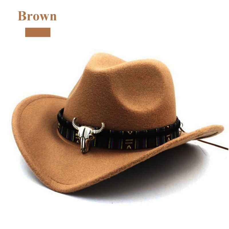 Etnische Retro Stijl Westerse Cowboy Hoed vrouwen Wollen Muts Jazz Hoed Westerse Stijl Cowboy Hoed: Khaki