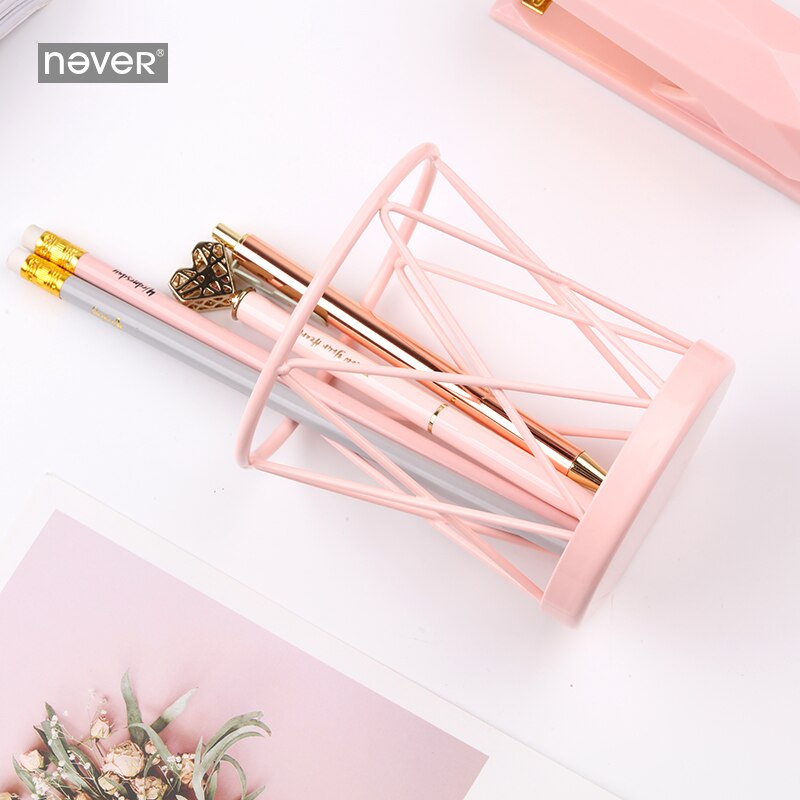 Jamais Macaron rose métal porte-stylo crayon tasse fournitures de bureau maille organisateur de bureau accessoires filles d'affaires papeterie
