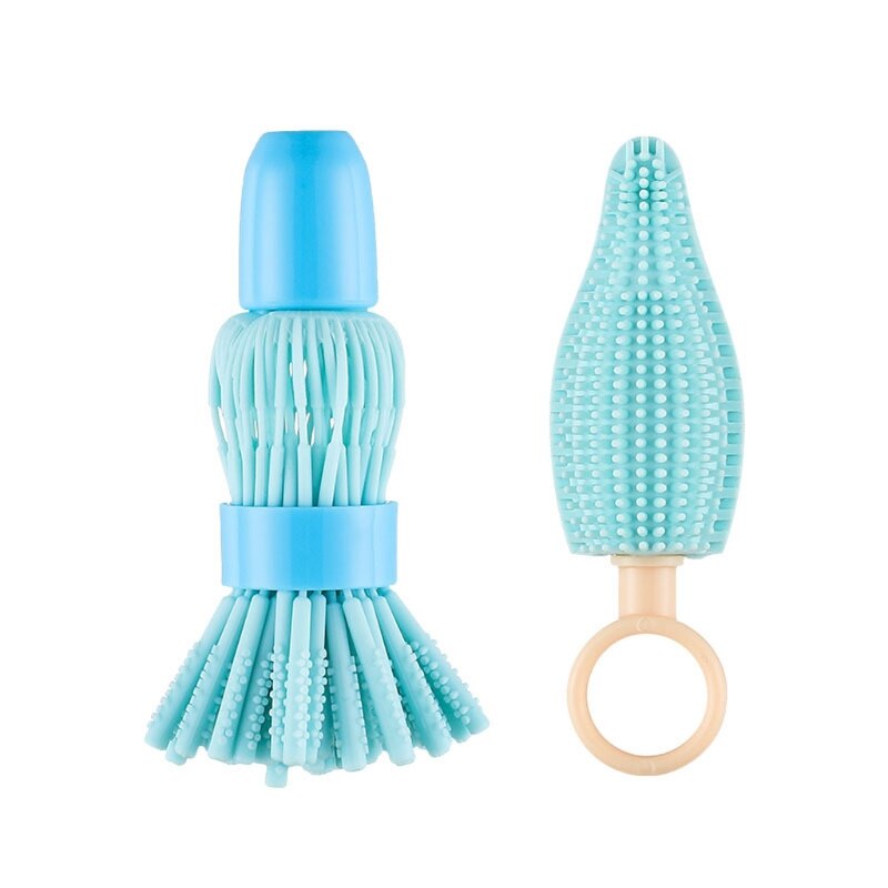 2Pcs Newborn Baby Bottle Cleaner Brushes Set Silicone 360 Degree Rotation Baby Milk Bottle Nipple Cup Clean Cleaning Brush: Blue