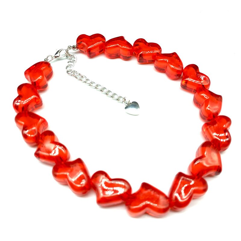 Neue Farben Herz Choker Halsketten für Frauen Punk Harz Strang Seite Kette Böhmischen Weiblichen Party Erklärung Schmuck: Red