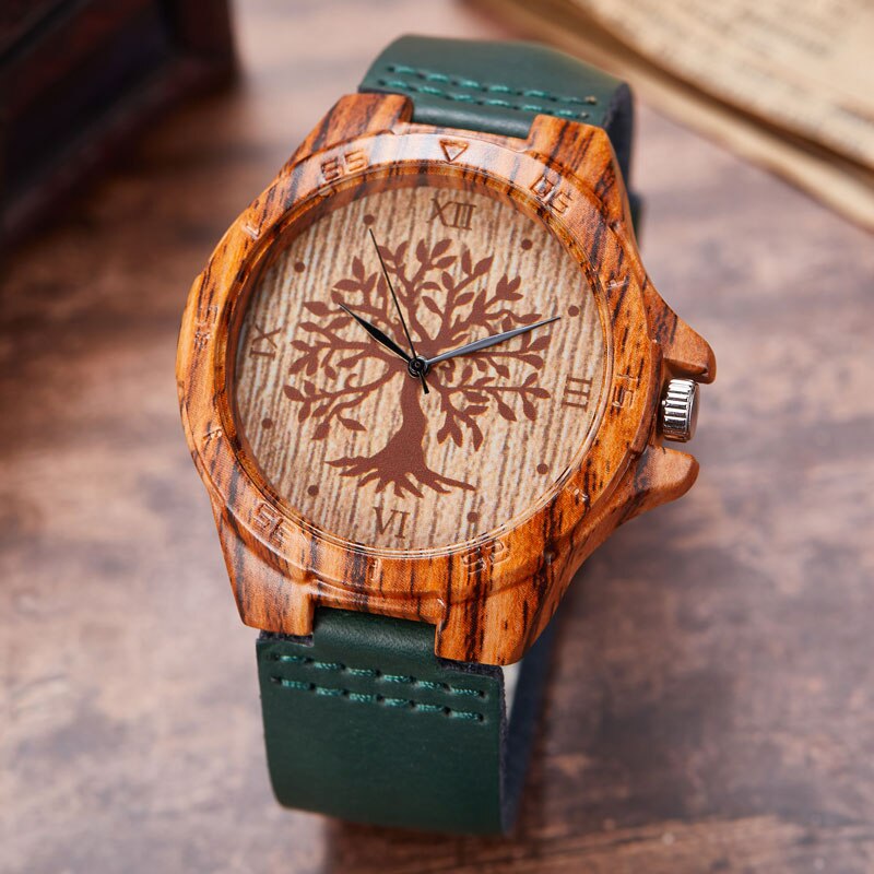 Reloj de pulsera de madera de imitación de árbol y ciervo para hombre y mujer, cronógrafo de imitación de Animal, caja acrílica, color marrón