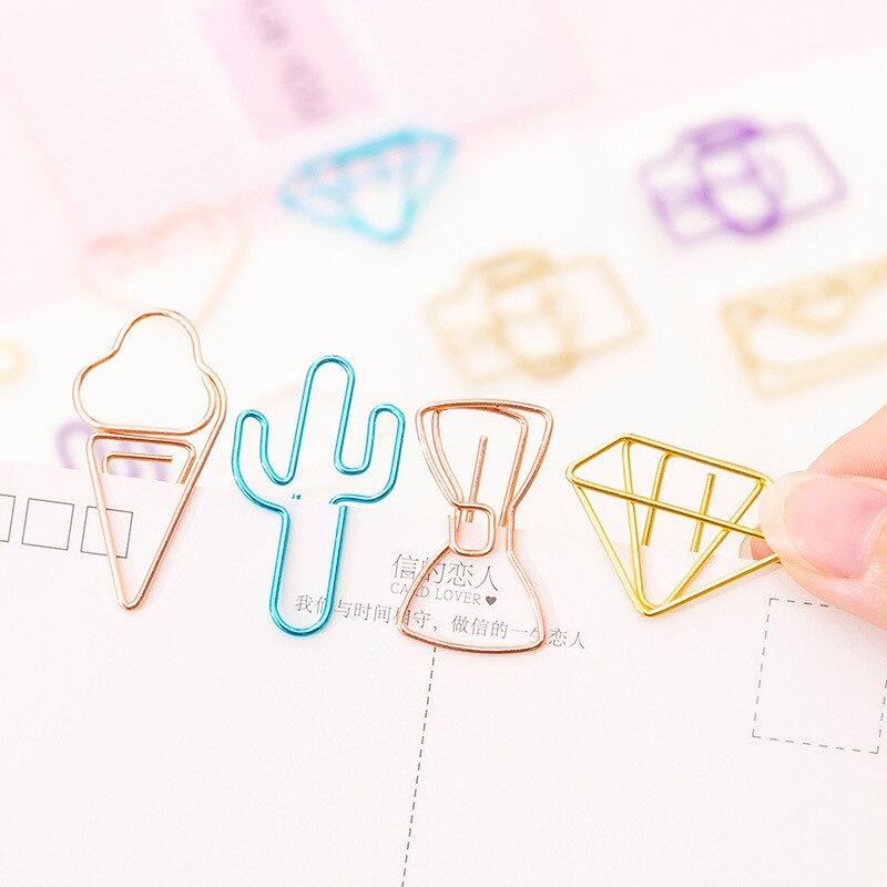 10Pcs Hollow Envelope Diamond Shape Paper Clips Set Cute Stationery Metal Clear Binder Clips Photo Tickets Notes Letter