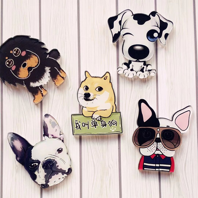 Schattige cartoon huisdier hond serie broches studenten favoriete doe-het-zelf kleding, schoenen, hoeden, tassen en accessoires badge hondenhalsband acryl