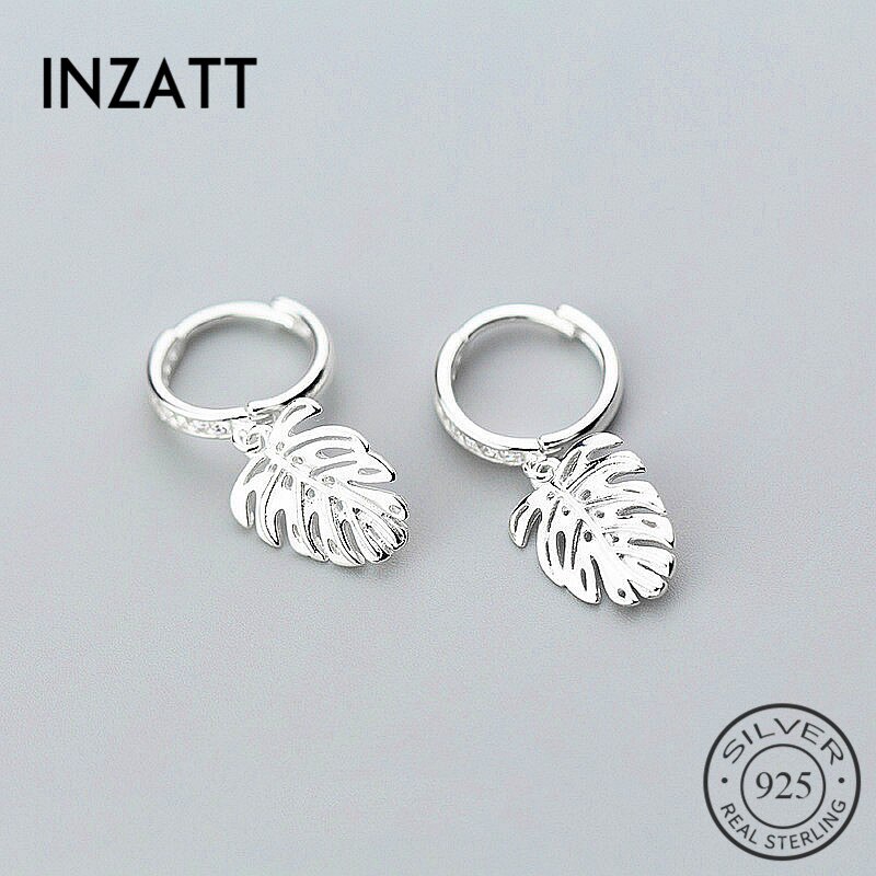 INZATT Trendy Monstera Leaf Tropical Plant Zircon Hoop Earrings Charm 925 Sterling Silver Fine Jewelry Two Colors For Women