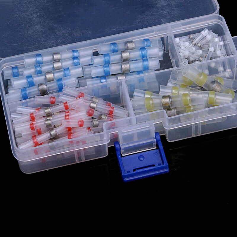 100Pcs 26-10AWG Assorted Solder Sleeve Heat Shrink Splice Butt Wire with Box 828