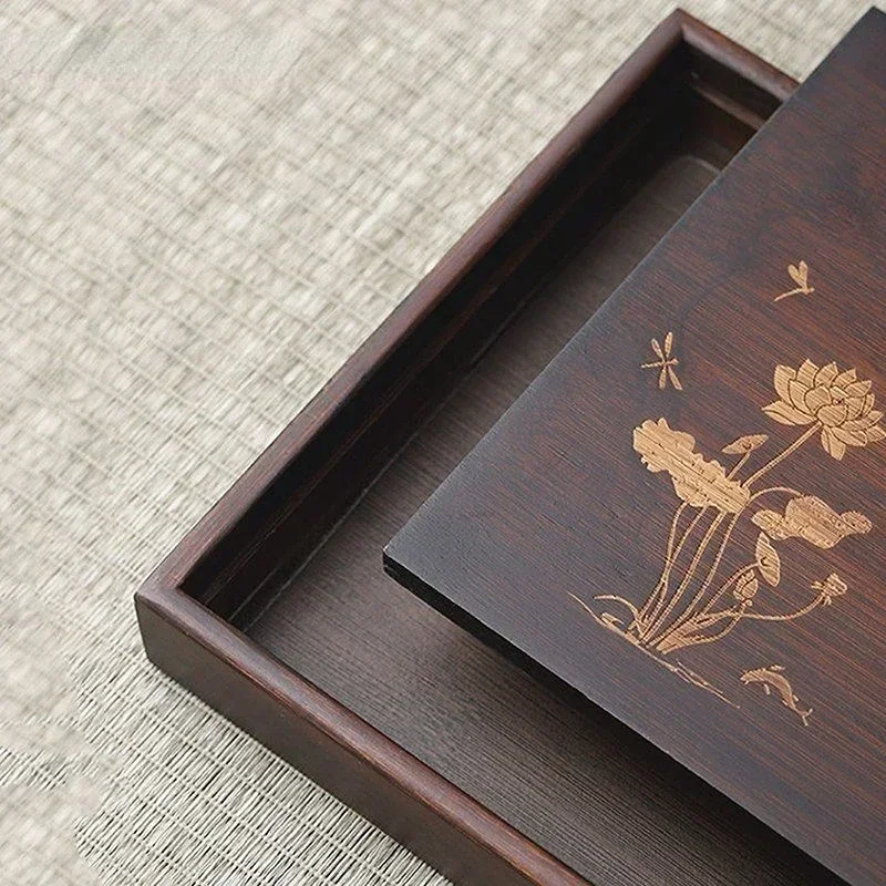 Style Natural Bamboo Tea Tray Rectangle Drainage Water Storage Trays Household Drawer Tea Board Chinese Tea Set Decor Accessorie