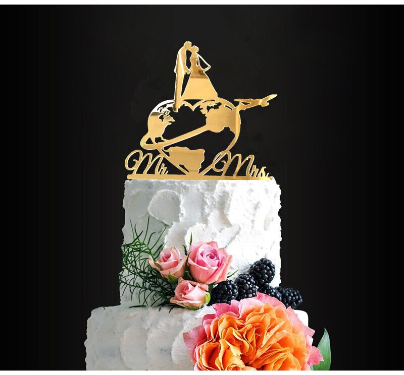 Mapa świata cylinder tort weselny, patelnia i pani podróży mapa świata cylinder tort weselny, lustro złota mapa świata z parami ciasto wystrój: styl 6