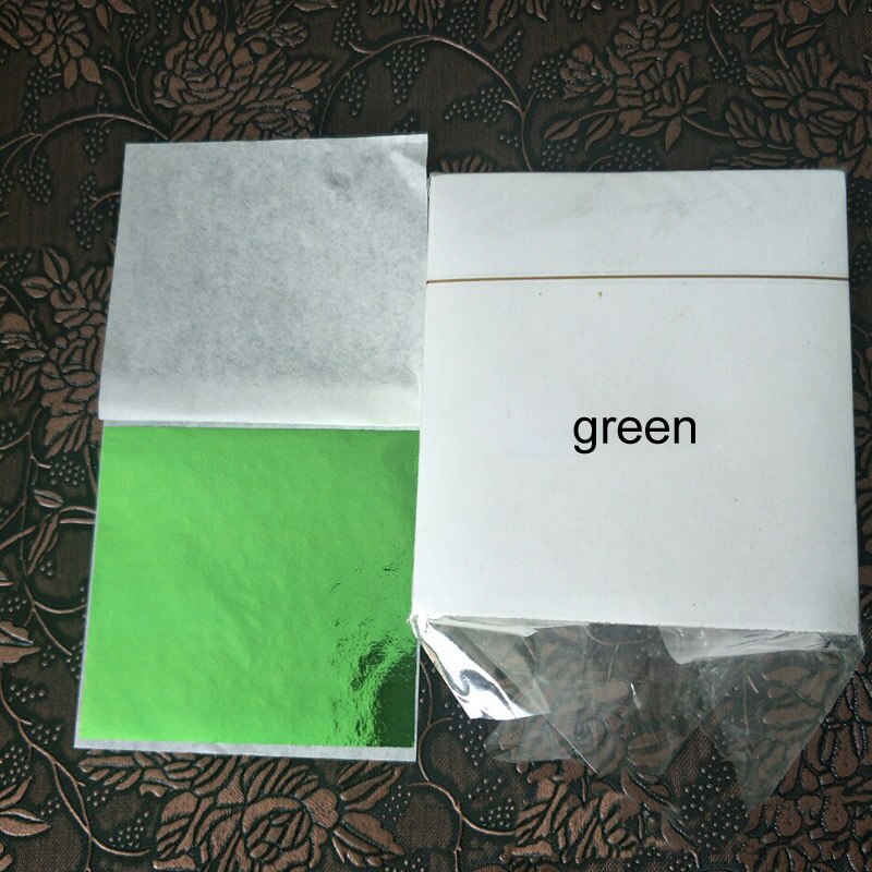 100Pcs Vergulden Blad Bladeren Lakens Imitatie Gold Sliver Koper Papier Art Craft Diy Craft Decor 9*9cm Folie Papers: green