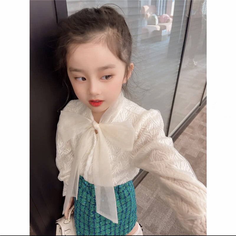 Tops de Color blanco para niña, camisa de blusa para niño, Tops para niña, ropa de primavera, trajes con lazo, ropa para niño 2022