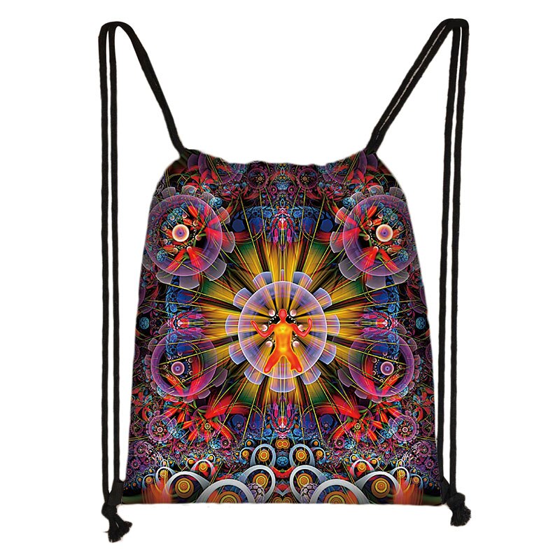Mandala/hamsa fatima hand/buddha lotusblomma ryggsäck kvinna dragsko väska flickor förvaringsväska dam resväska