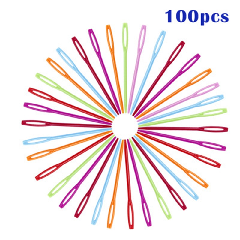 Miusie 100 Stks/set 7 Cm Lange Multicolor Plastic Naaien Breinaalden Haaknaald Vaste Trui Weven Naalden Tools