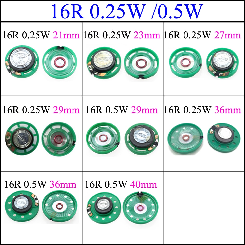 YuXi 2 teile/los Neue Grün Ultra-dünne Mini lautsprecher 16 ohm 0,25 watt 0,25 W 0,5 w 16R lautsprecher durchmesser 21/23/27/29/36MM 3,6 CM /40mm