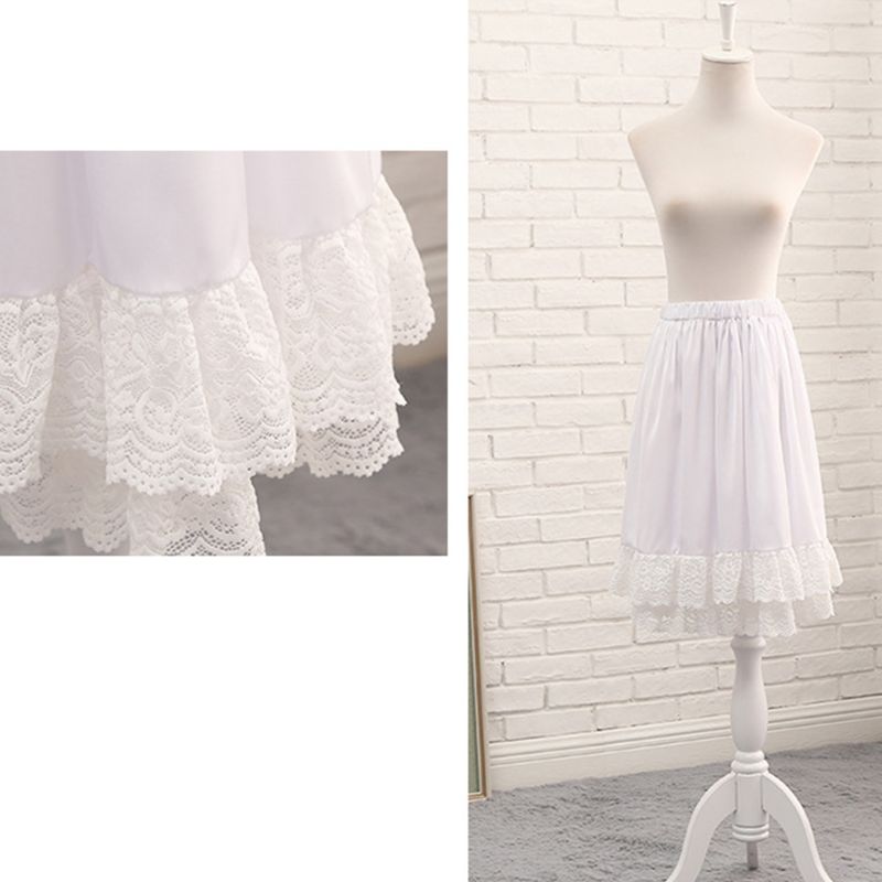 Womens Double Layer Skirt Extender Lace Trimmed Half Slip Crinoline Underskirt Double Layer Dress Extender