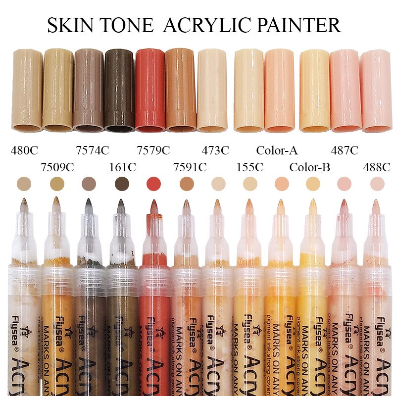 Marcadores de tono de piel, juego acrílico de 12 marcadores de colores de piel para pintar en rocas, azulejos, vidrio, cerámica, madera, rotuladores de pintura acrílica: 3.0mm Skin 12 colors