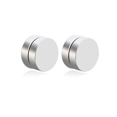 Punk titanio acero hombres fuerte imán magnético oreja Clip Stud Set sin Piercing pendiente para novia novio amante joyería: Negro / PLATEADO