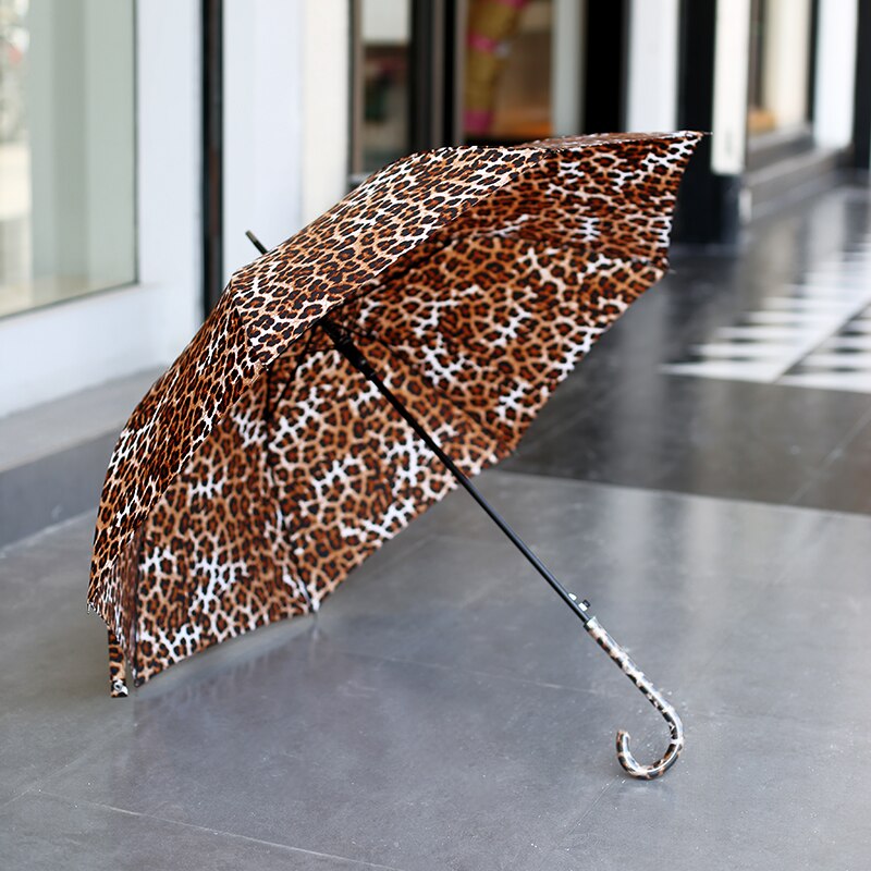 Paracase-paraguas con estampado de leopardo para mujer, sombrilla de mango largo a prueba de viento, plegable y automático, 8K