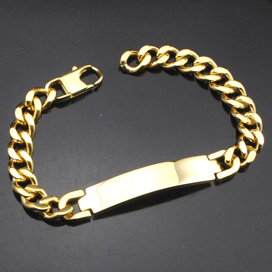 AMUMIU Factory Price Men's ID Bracelet 316L Stainless Steel Gold Color Bracelet For Men HZB003