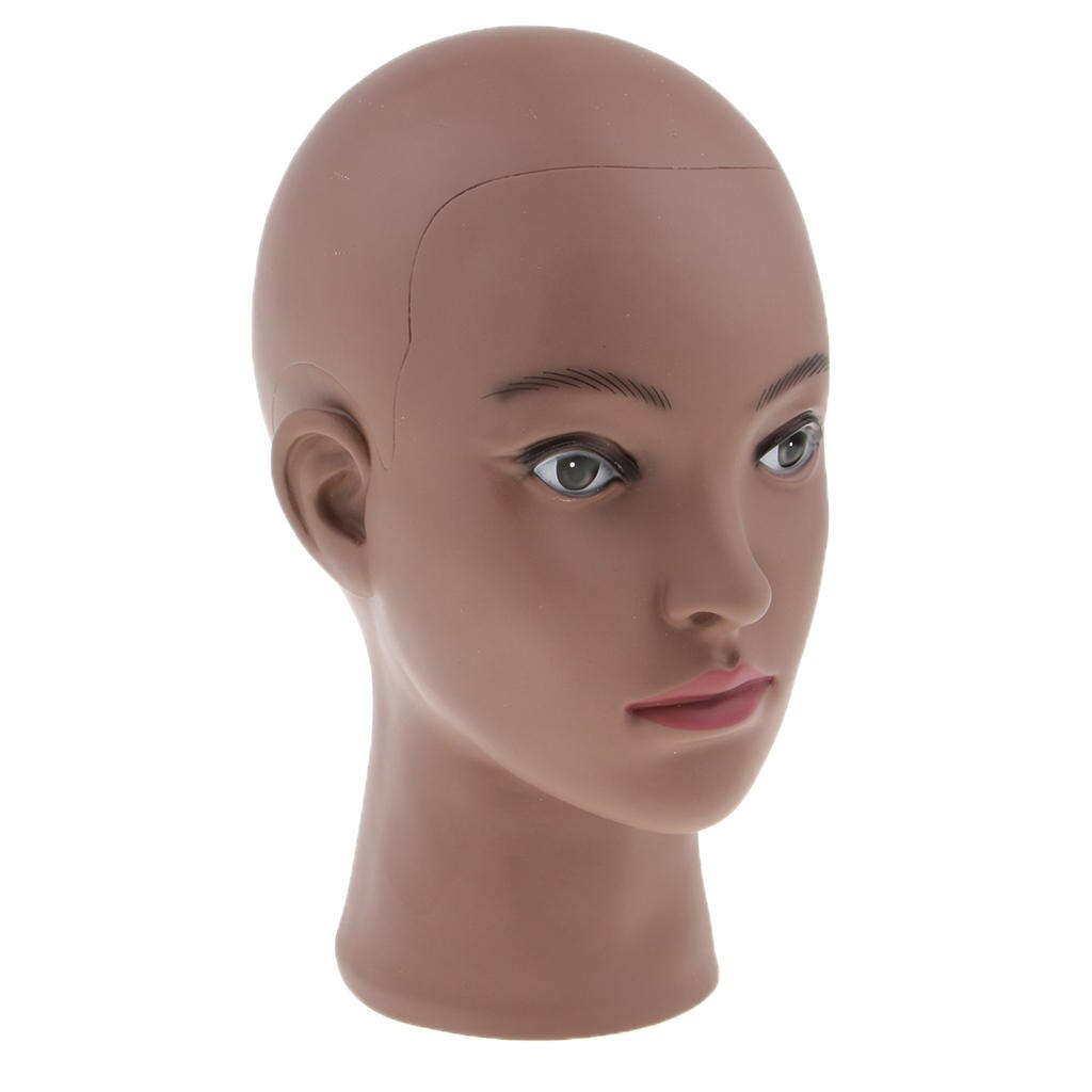Mannequin Manikin Head - Black Female Bald Training Doll For Wigs Making and Hat Glasses Display
