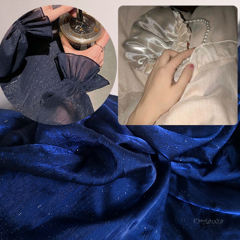 Tela de Organza con purpurina azul marino y cielo estrellado para decoración de boda, tela de Organza, falda, cortina, suministro de , tela Flash