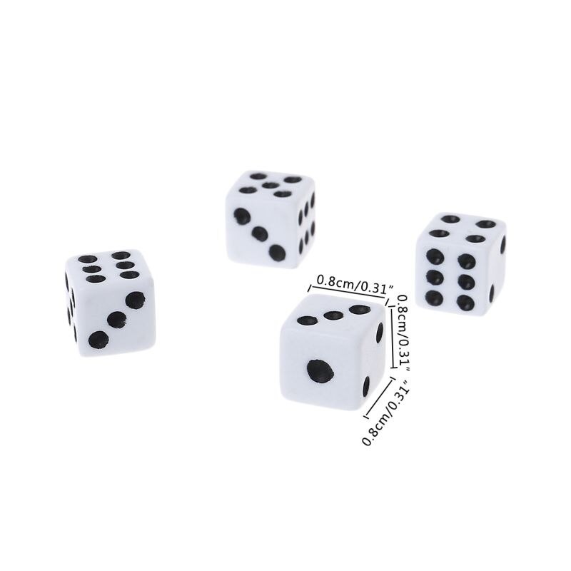 100 Pcs 8mm Plastic White Game Dice Six Sided Decider Birthday Parties Board Game