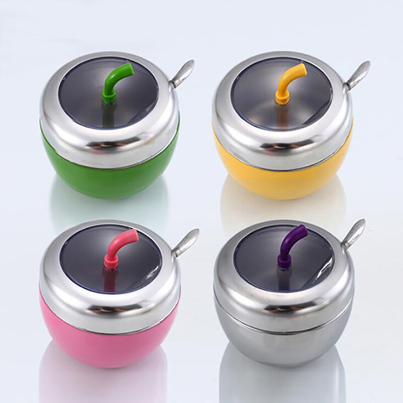 304 Stainless Steel Seasoning Box Jars Apple Shaped Salt Pepper Sugar Can Seasoning Bottle Storage Containers Kitchen Supplies