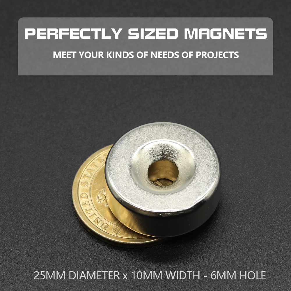 25 x 10-6mm sterk rund magnet med skrog til kjøleskapsmagneter, gjør-det-selv håndverk, vitenskapsprosjekter, kontor, tavle, verksted