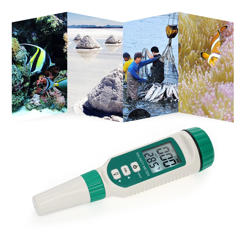 Portable Salinity Meter Handheld ATC Salinometer Salt Gauge Salty Brine Salinity Tester Meter Apply to 0.00-9.99ppt 10.0-50ppt