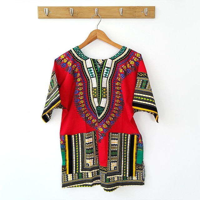 Afrikaanse Traditionele Print Katoen Dashiki T-shirts T-shirt T-shirt Voor Mannen Vrouwen Unisex Korte Mouw Afrika Kleding Tops: Rood