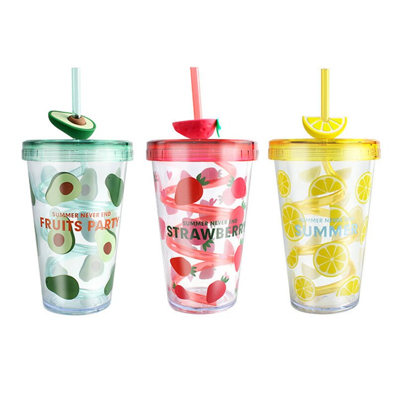 16oz farverige frugtkopper konfetti genanvendelige plastikglas med låg og sugerør kolde kopper halmkrus drikkevarer køkkenvandflaske