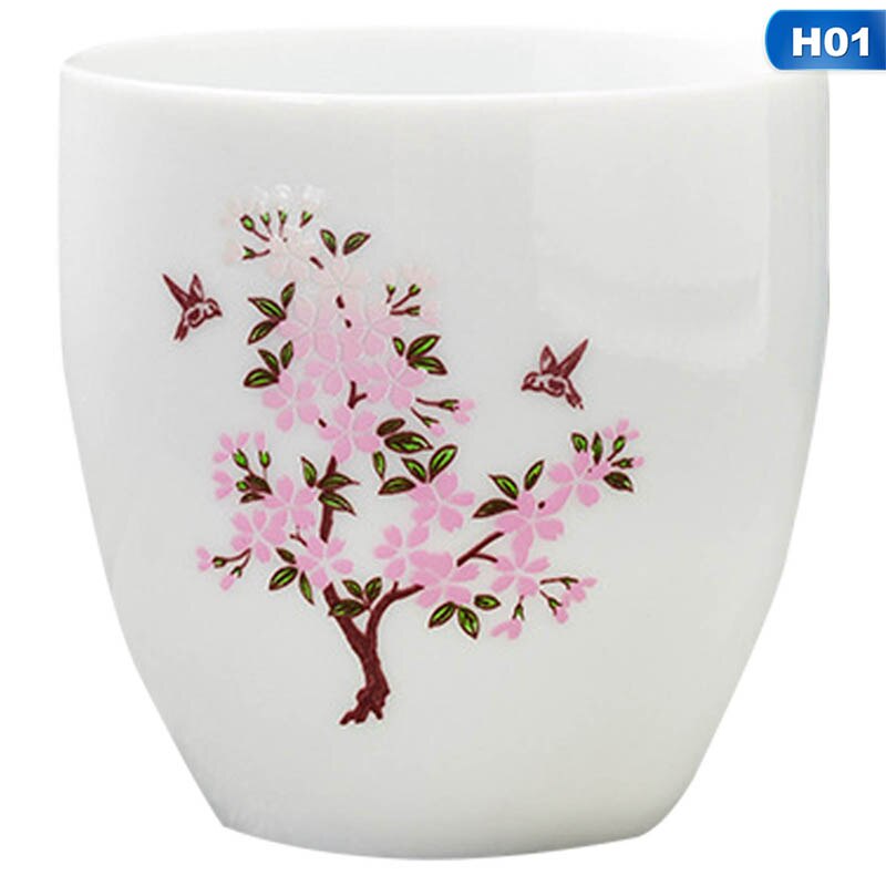 Japanese Magic Sakura Teacup Cold Temperature Discoloration Color Changing Tea Cup Flower Ceramic Kung Fu Tea Set: H01