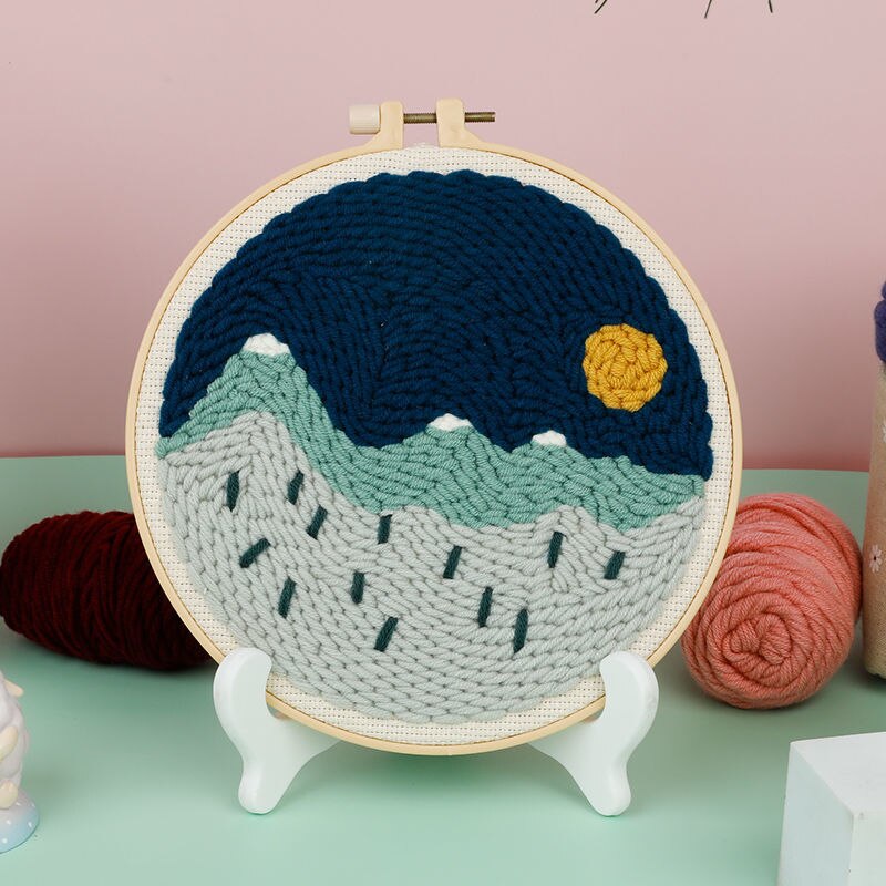 Punch Embroidery Kit Easy Punch Needle Embroidery Kit with Hoop for Beginner Handmade Sewing Kits Craft: C / with punchneedle