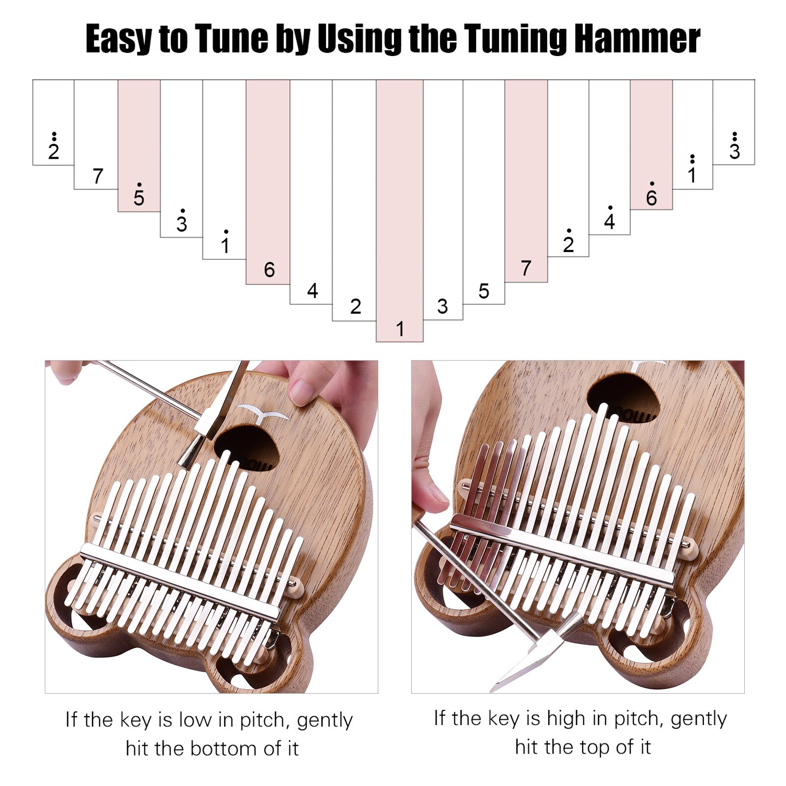 ammoon 17 Key Kalimba Portable C Tone Thumb Piano Solid Walnut Wood Finger Precussion with Tuning Hammer Wiping Cloth