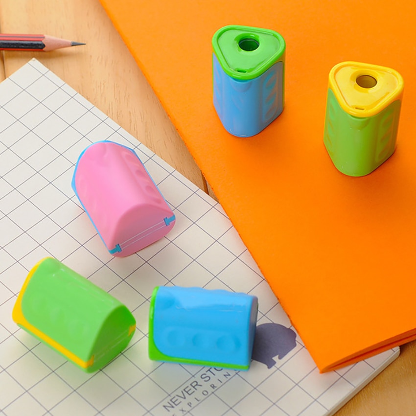 Sacapuntas de lápiz con forma geométrica para estudiantes Sacapuntas de lápiz Manual de un solo orificio de plástico de tamaño compacto para escuela, hogar y oficina