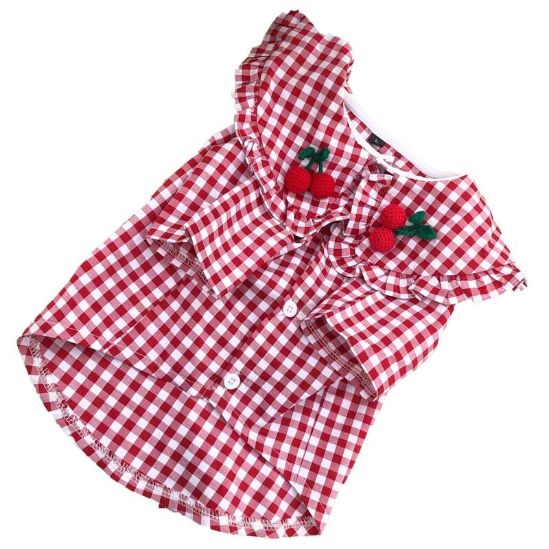 Katoen Plaid Shirt Pet Kleding Honden Beer Cartoon Dunne Shirt Rood Cherry Plaid Korte Mouwen Puppy Teddy Franse Bulldog schnauze