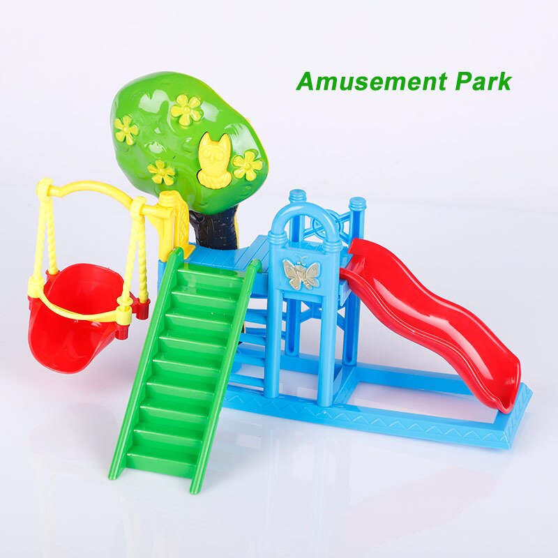 Forest Animal School Bus Desk 1:12 Tent Toy Bus Set Brown Rabbit School Desk Girl Pretend Play House Amusement Park Kids Toys: Amusement Park