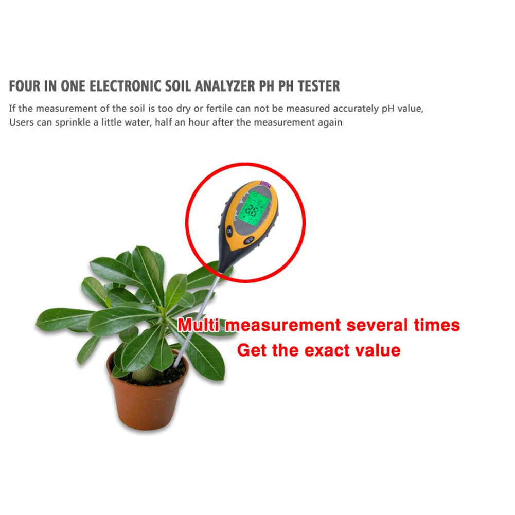 4 IN 1 Digital PH Meter Soil Moisture Monitor Temperature Sunlight Tester Soil Survey Instrument For Gardening Plants Farming