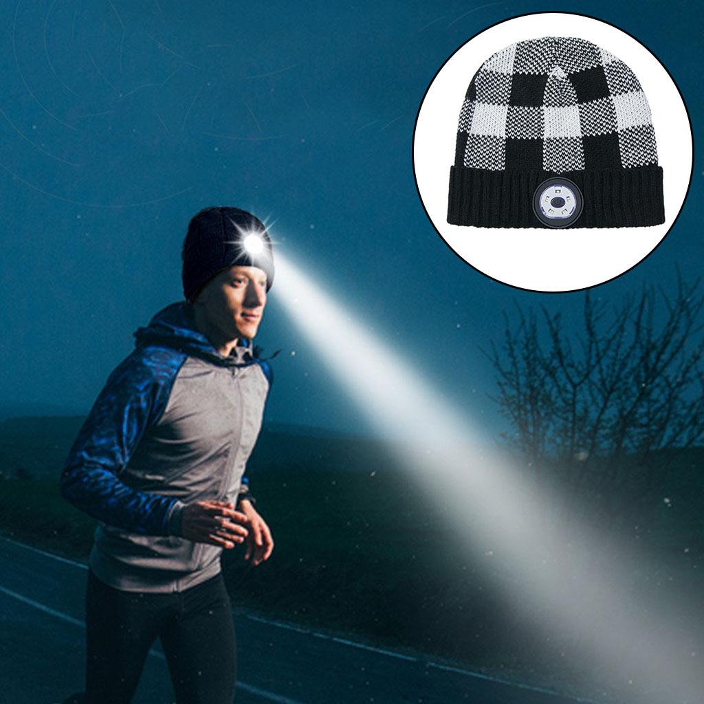 Unisex Outdoor Fietsen Wandelen Led Licht Gebreide Muts Winter Elastische Beanie Hoed Met Verlichting Xmas Voor Vriend: Black White