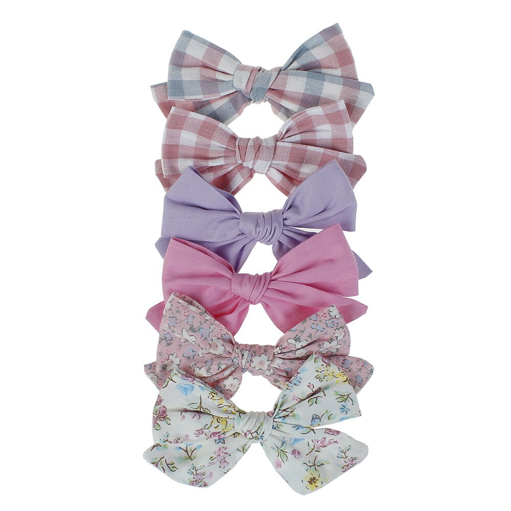 6 Stks/partij Baby Haar Clips Voor Meisjes Plaid Haarspeld Kids Big Bows Barrette Bloemen Printing Baby Kinderen Katoenen Haaraccessoires