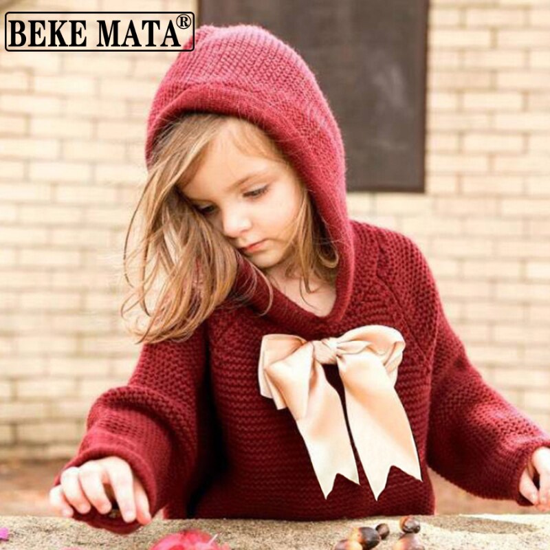 Bébé fille pull hiver tricoté à capuche enfant en bas âge fille vêtements à manches longues Bow infantile vêtements gland coton bébé Cardigan