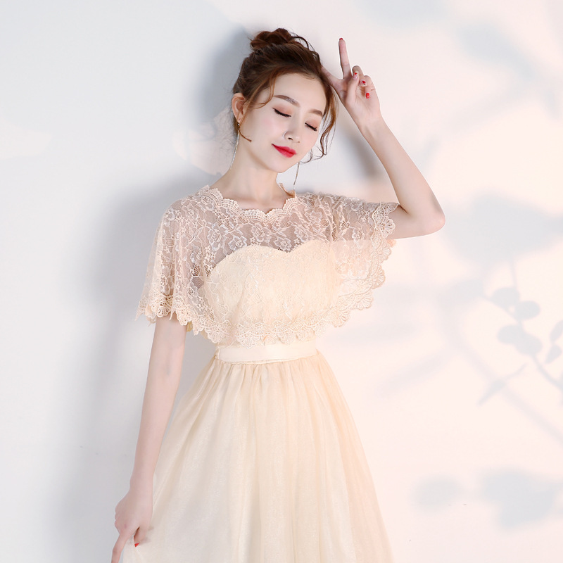 Lace Wedding Wraps Short Bridal Shawl Summer Lace Female Evening Party Capes Wedding Accessories Women's Jacket: Champagne
