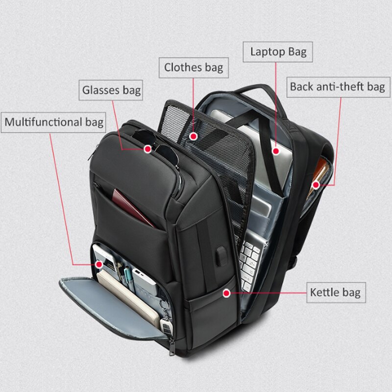 backpack men's multifunctional large capacity men's mochila bag USB charging port 17.3 inch Laptop School Backpack