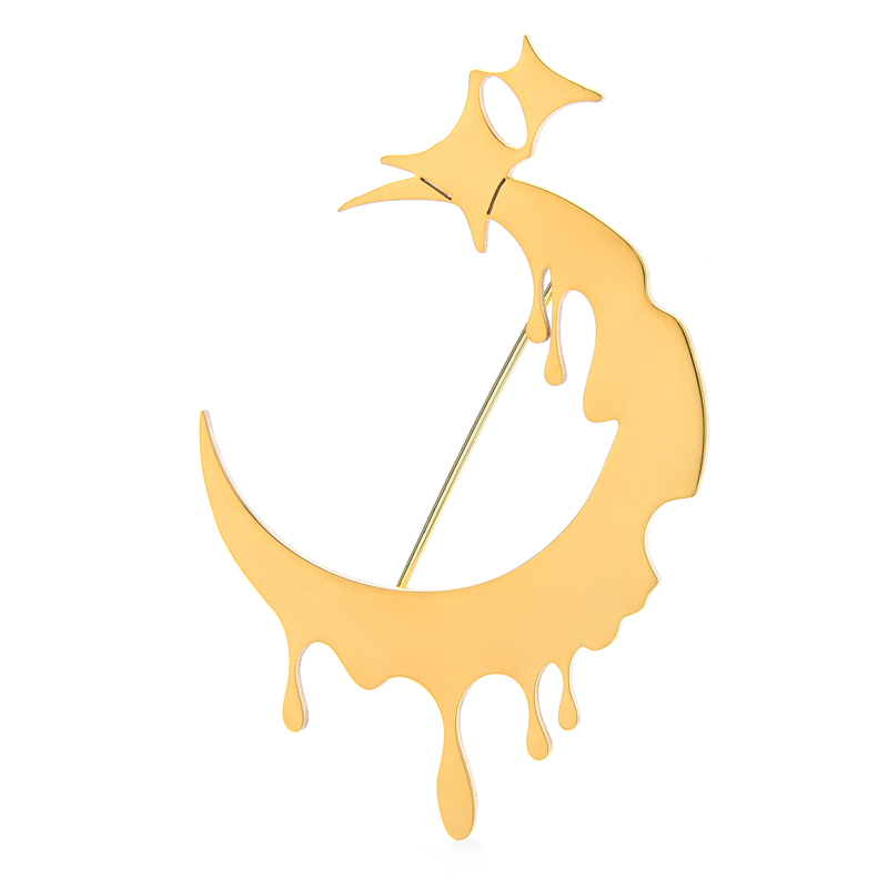 Wuli&Ampere;Baby edelstahl-mondbroschen für damen und herren, 2-- farbig, kunstvoll gestaltet, mond- und sternenbrosche, Party- und freizeitschmuck: Gold