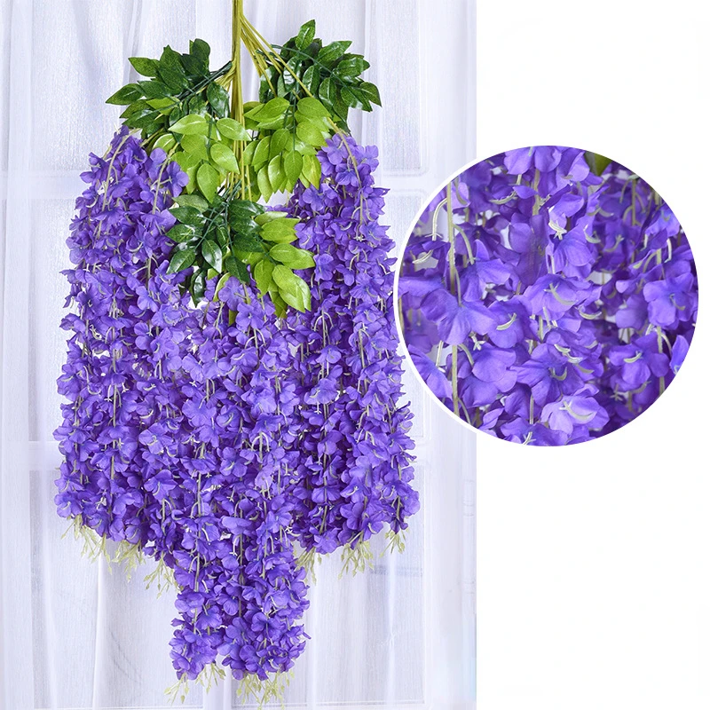 12 pçs flores artificiais de glicínias ratta extra longo grosso videira pendurado guirlanda de seda glicínias para festa em casa decoração de casamento: ROXO