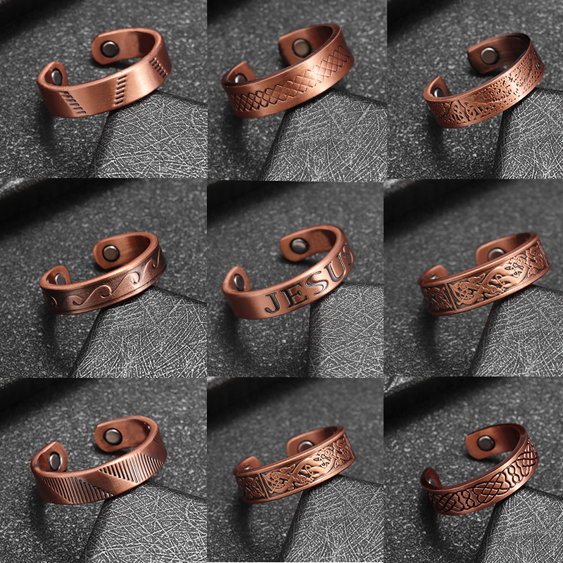 Anillo magnético con apertura de cobre ondulado a la Retro, accesorios de joyería Retro multifuncionales para hombres y mujeres