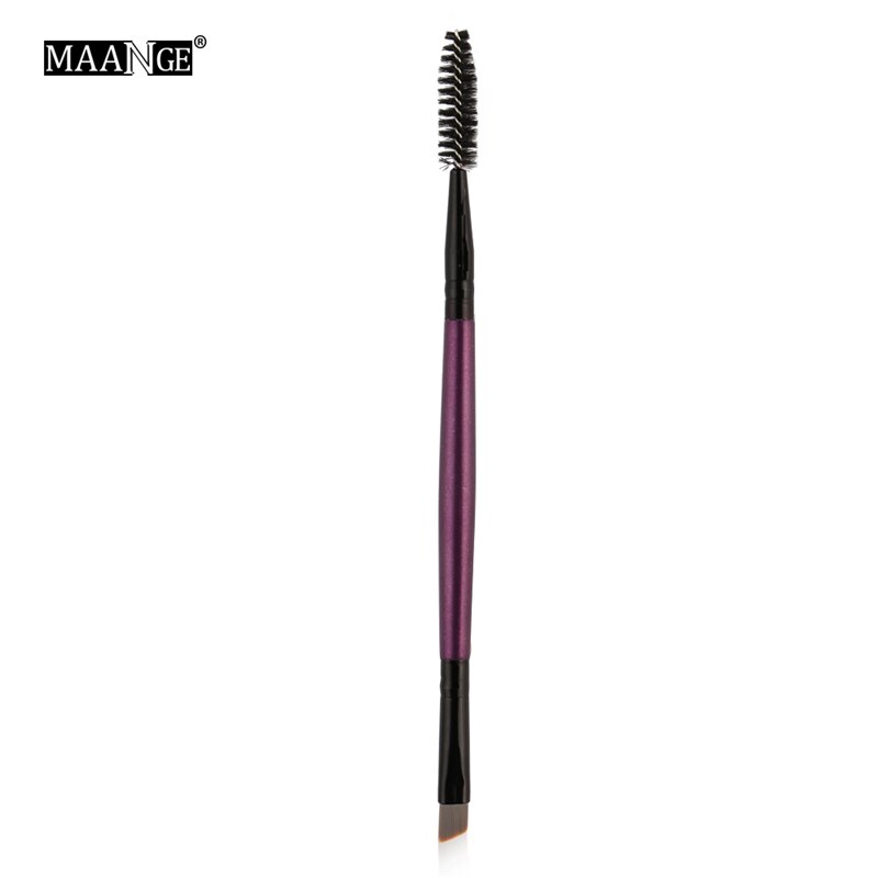 Baratos Pincéis De Maquiagem Duo Escova Sobrancelha Maquiagem Sobrancelha Plana Angular Escovas Punho de Madeira Dupla Face Atacado maquillage pinceaux: Purple-Black