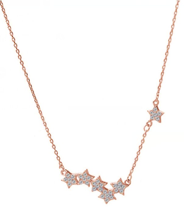 Doppel Messe eins Stil Schlüsselbein Kette Mikro Zirkon kleine Sterne ColorPendant Halsketten Für Frauen Schmuck KBN397: Rose Gold