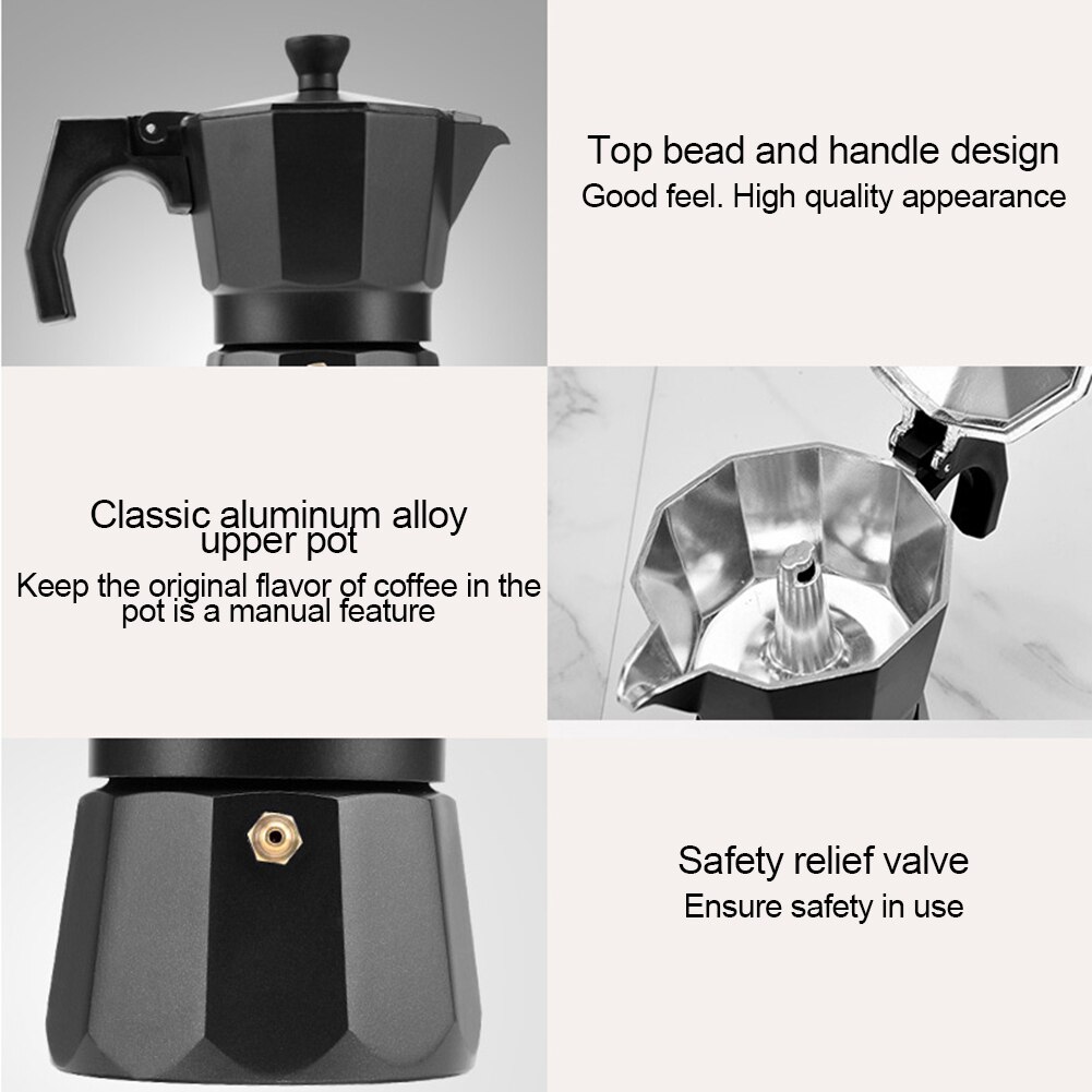 Italian Espresso Maker Coffee Moka Pot Stove Top Octagonal Aluminum Coffee Pot HUG-Deals